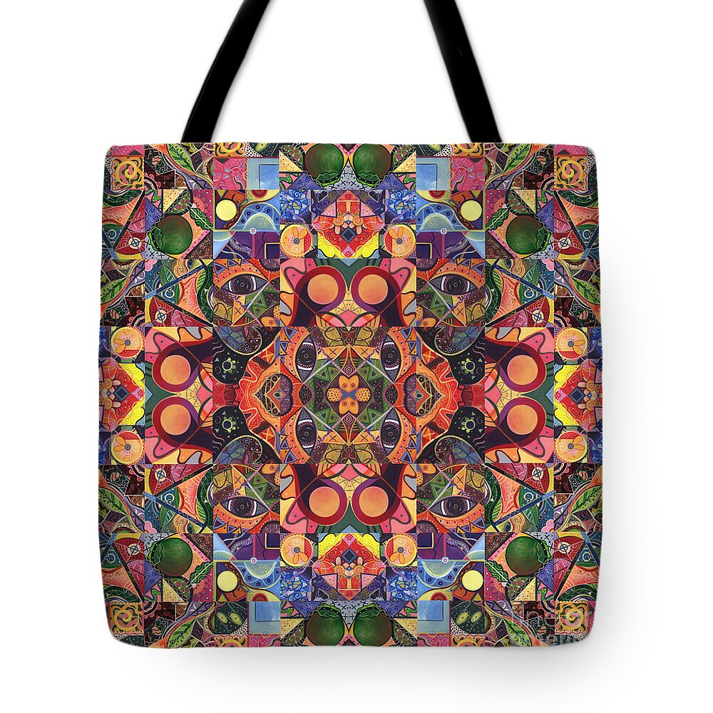 Abstract Tote Bag featuring the digital art The Joy of Design Mandala Series Puzzle 2 Arrangement 7 by Helena Tiainen