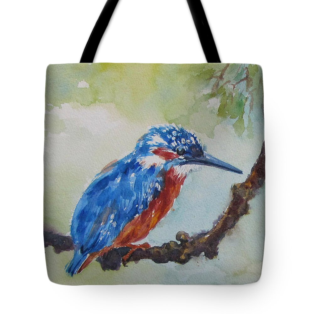 Bird Tote Bag featuring the painting The Kingfisher by Jyotika Shroff