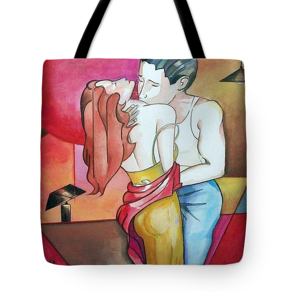 Kiss Tote Bag featuring the painting The Kiss by Asa Jones