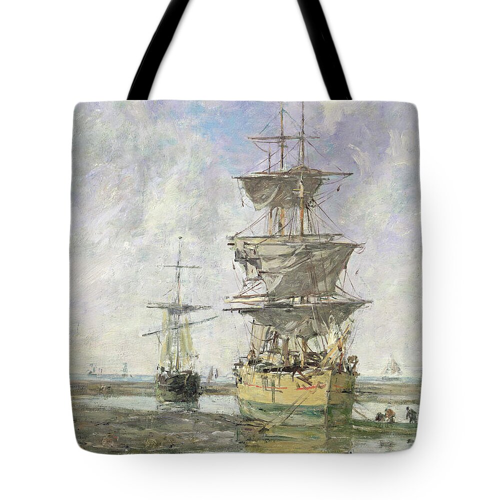 Boat Tote Bag featuring the painting The Large Ship by Eugene Louis Boudin