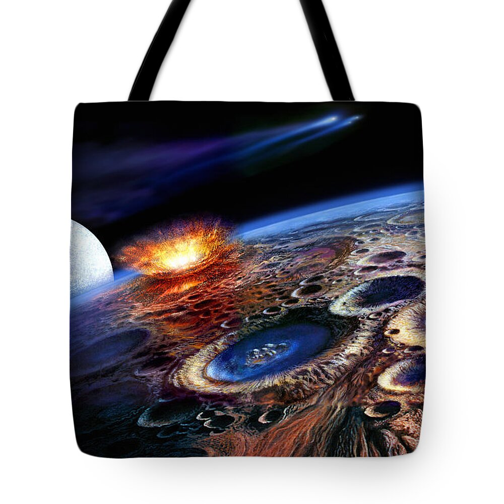 Ancient Earth Tote Bag featuring the painting The Late Heavy Bombardment by Don Dixon