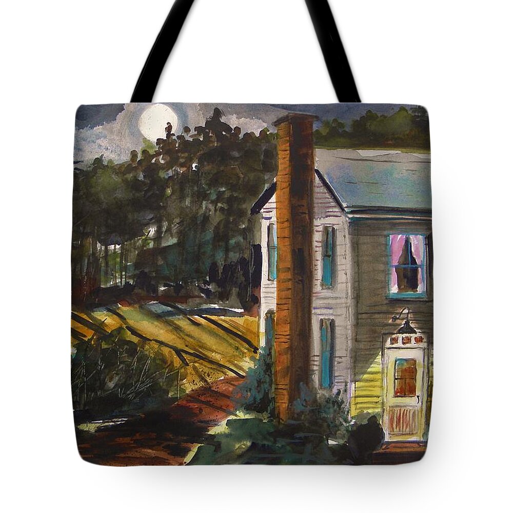 Moon Tote Bag featuring the painting The Light Over the Door by John Williams