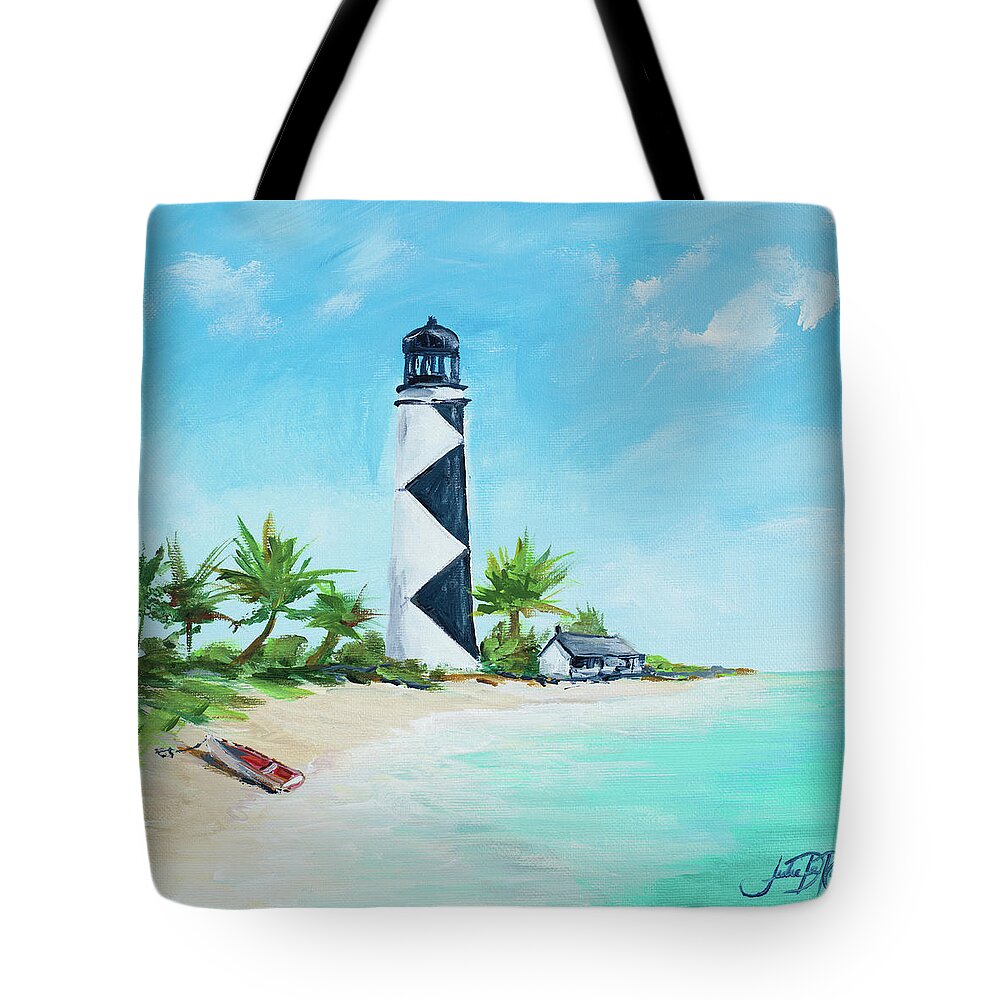 The Tote Bag featuring the painting The Lighthouses Iv by Julie Derice