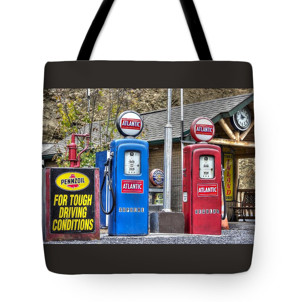 Lincoln Highway Tote Bag featuring the photograph The Lincoln Highway in Bedford County PA - Filling Station No. 2 by Michael Mazaika
