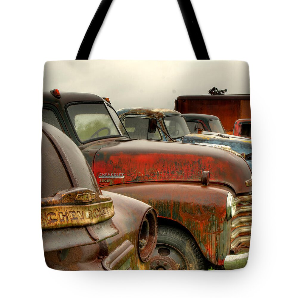 Chevrolet Trucks Tote Bag featuring the photograph The Line Up 2 by Thomas Young