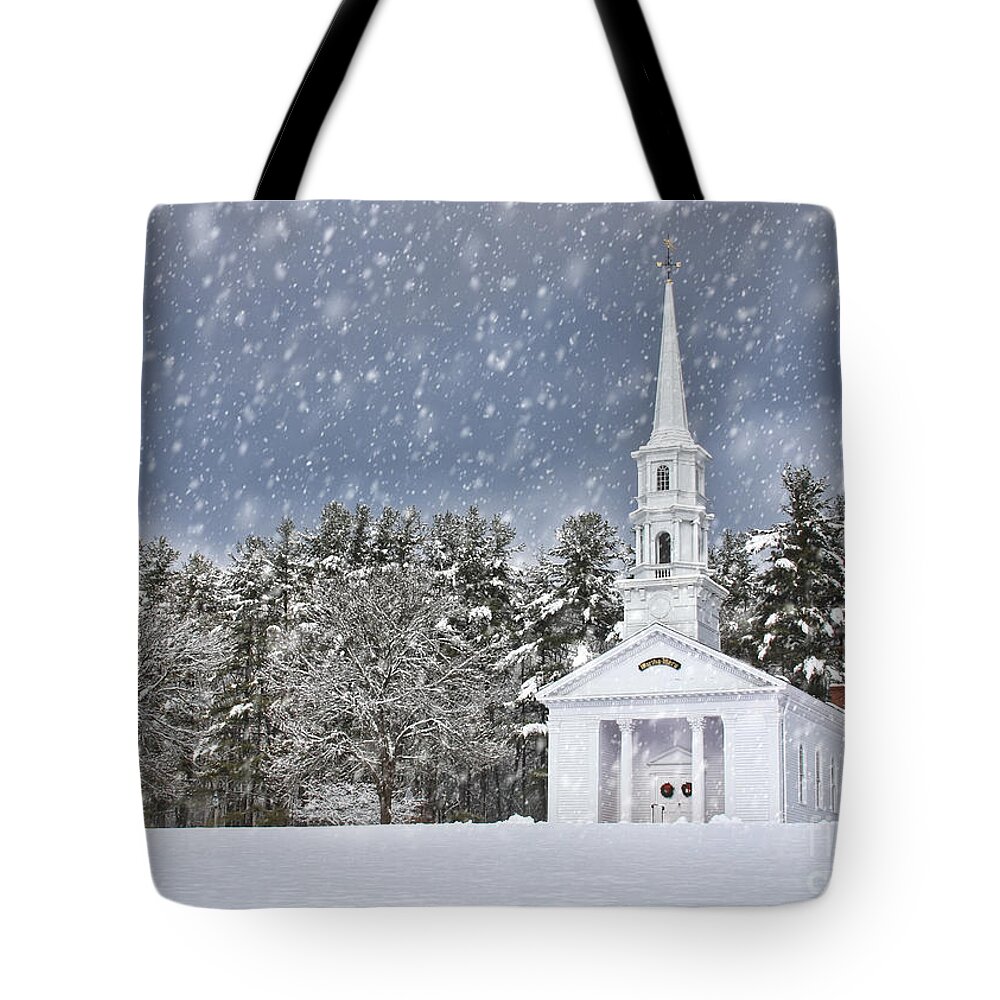 Chapel Tote Bag featuring the photograph The Little Chapel in Winter by Jayne Carney
