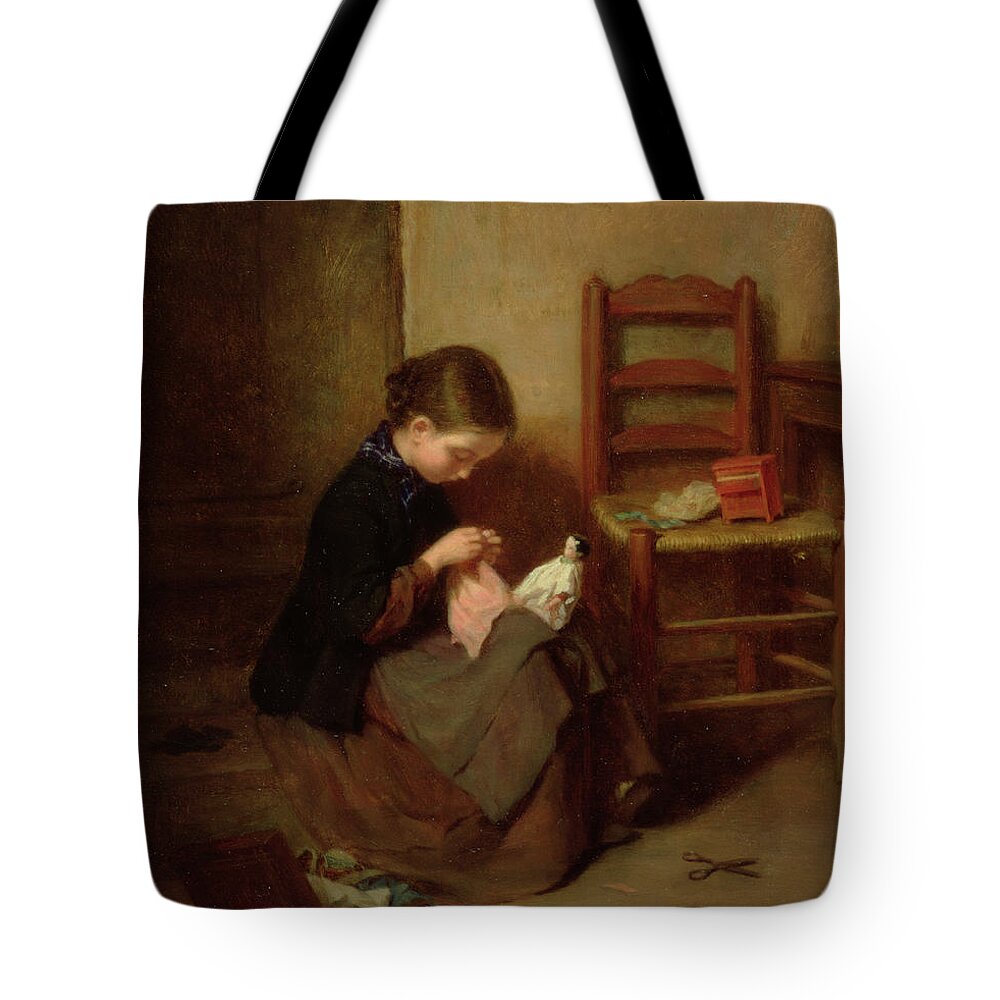 The Little Dressmaker Tote Bag featuring the painting The Little Dressmaker by Pierre Edouard Frere