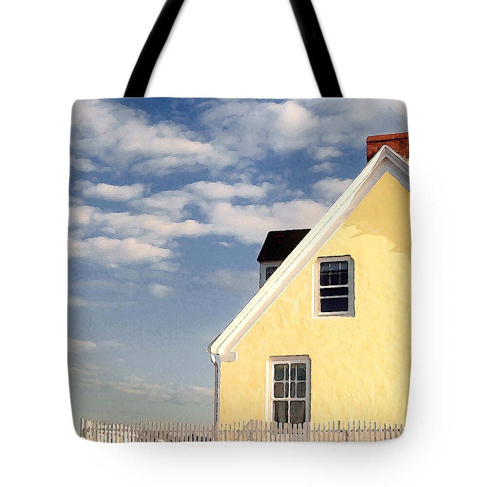 Sea Tote Bag featuring the photograph The Little Yellow House at the Seawall by Karen Lynch