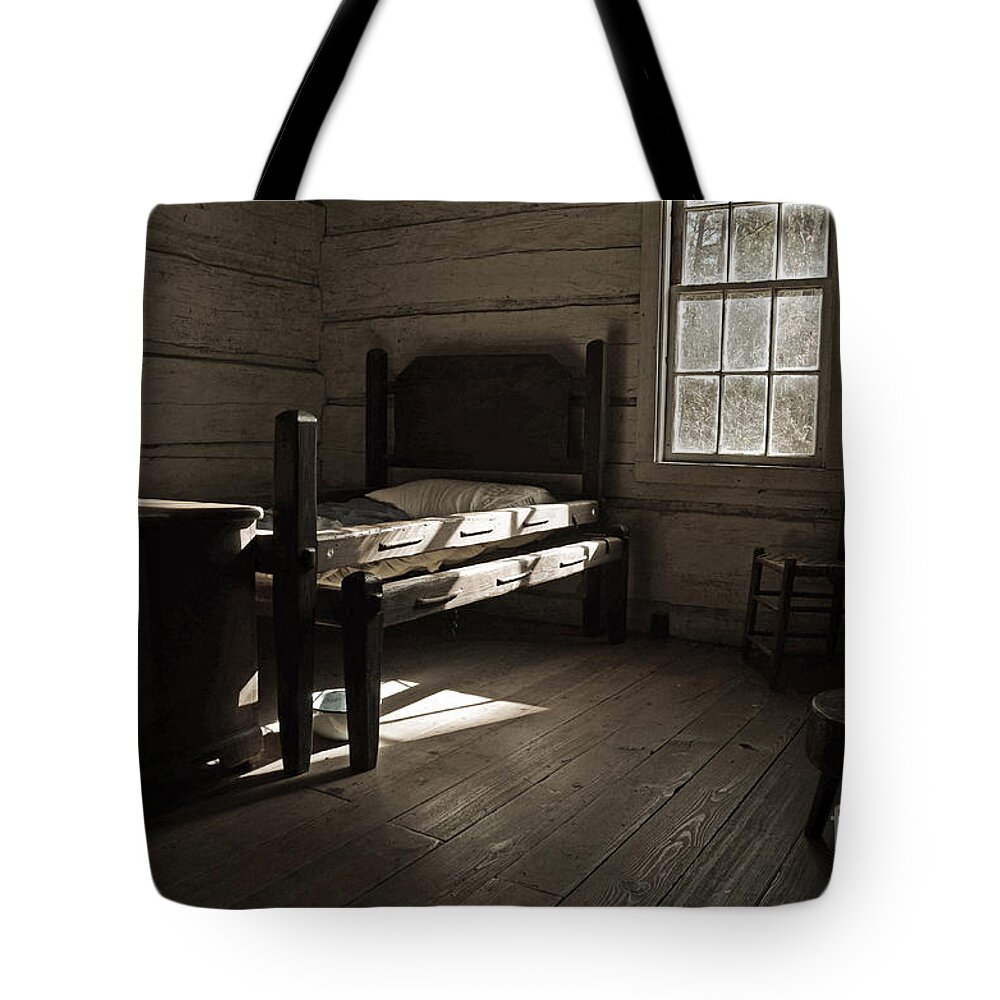 Log Cabin Tote Bag featuring the photograph The Log Cabin c.1785 by Robert Meanor