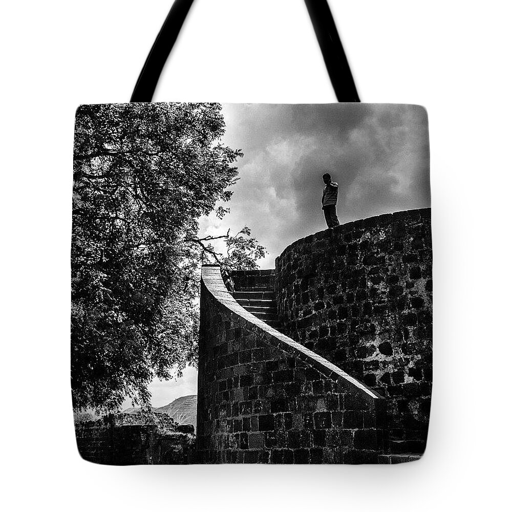 Standing Tote Bag featuring the photograph The Lone Man, India by Aleck Cartwright