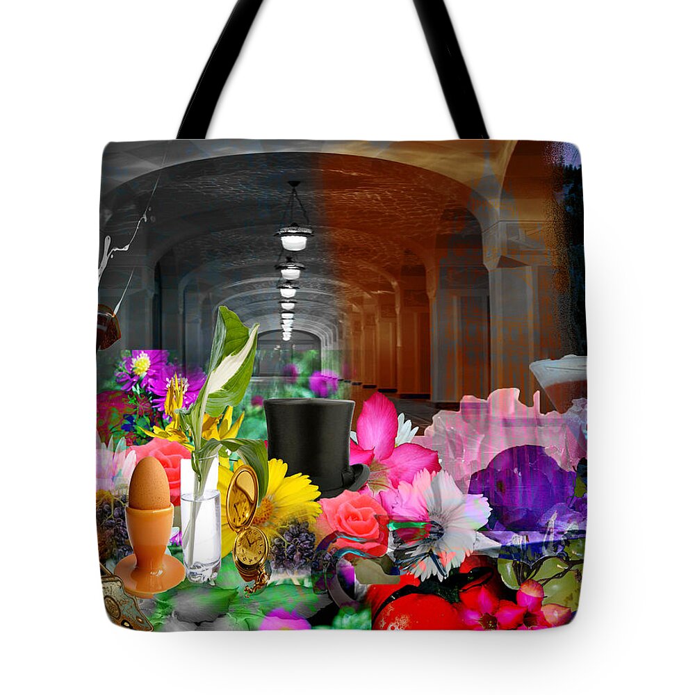Collage Tote Bag featuring the digital art The long Collage by Cathy Anderson