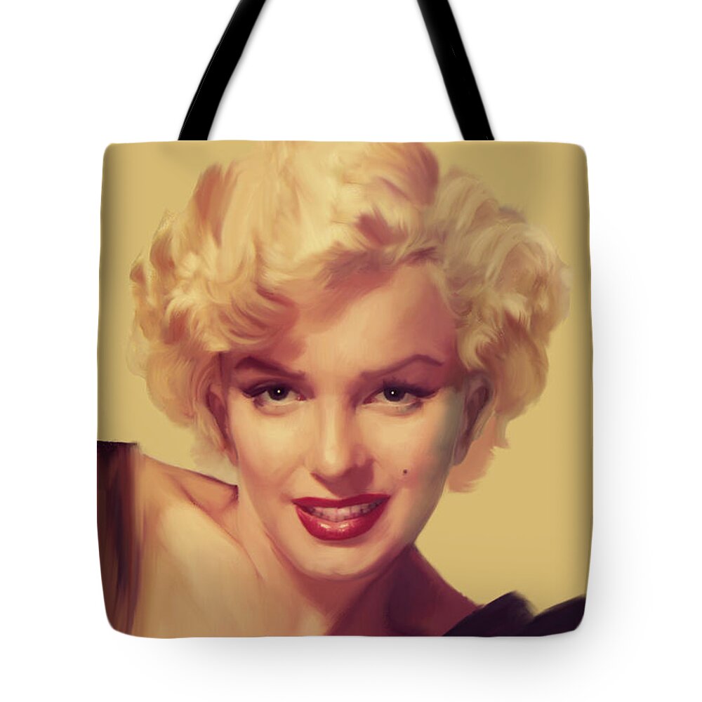Marilyn Tote Bag featuring the painting The Look In Gold by Chris Consani