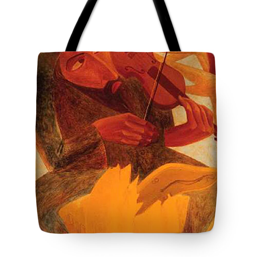 The Man And Mouse Tote Bag featuring the painting The Man and Mouse by Israel Tsvaygenbaum
