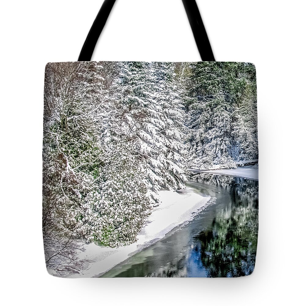 Manistee River Tote Bag featuring the photograph The Manistee River by Optical Playground By MP Ray