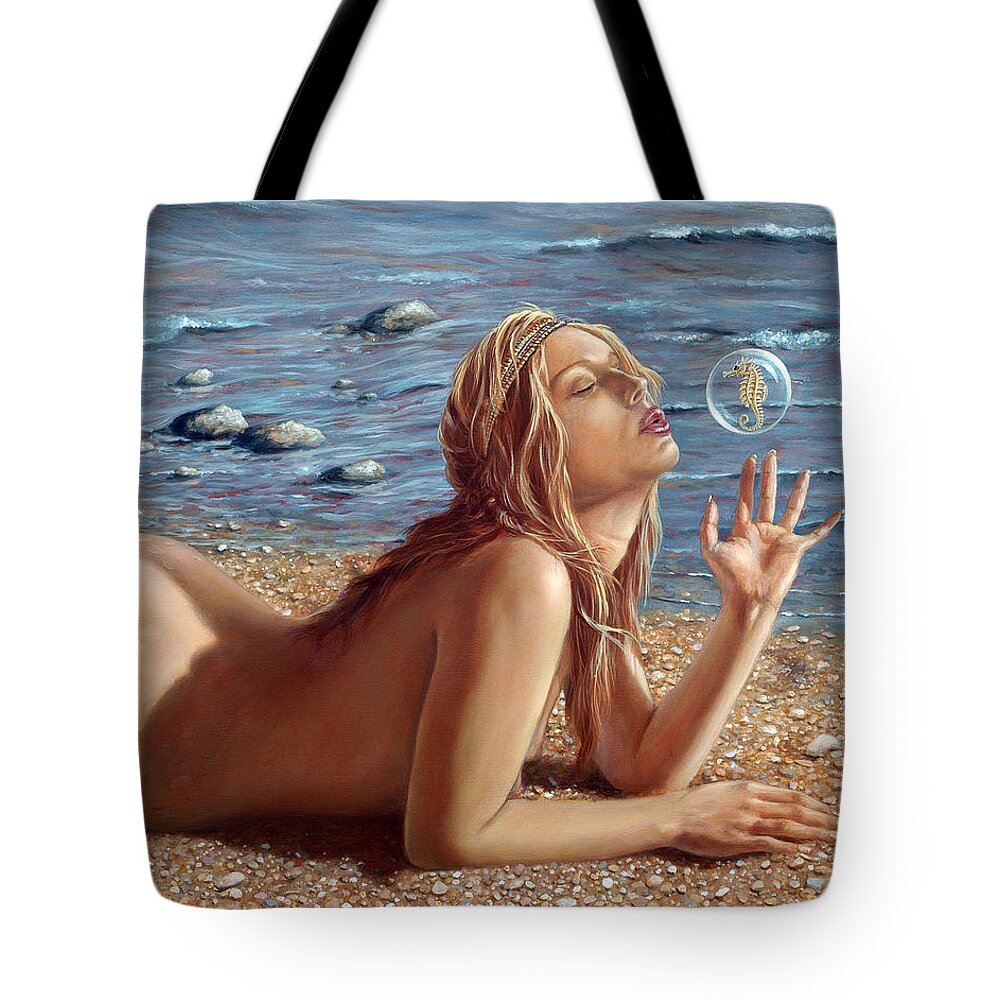 Seahorse Tote Bag featuring the painting The Mermaids Friend by John Silver