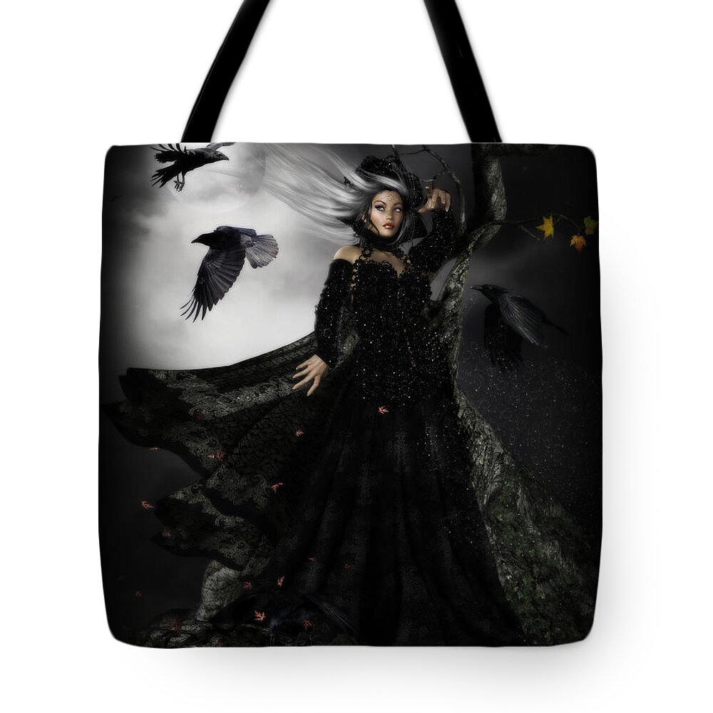 Raven Tote Bag featuring the digital art The Messengers by Shanina Conway