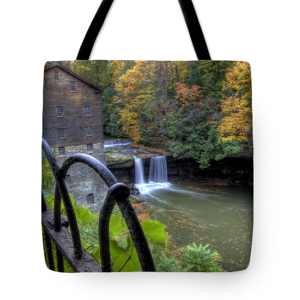 Lanterman Tote Bag featuring the photograph The Mill and Falls at Mill Creek Park by David Dufresne