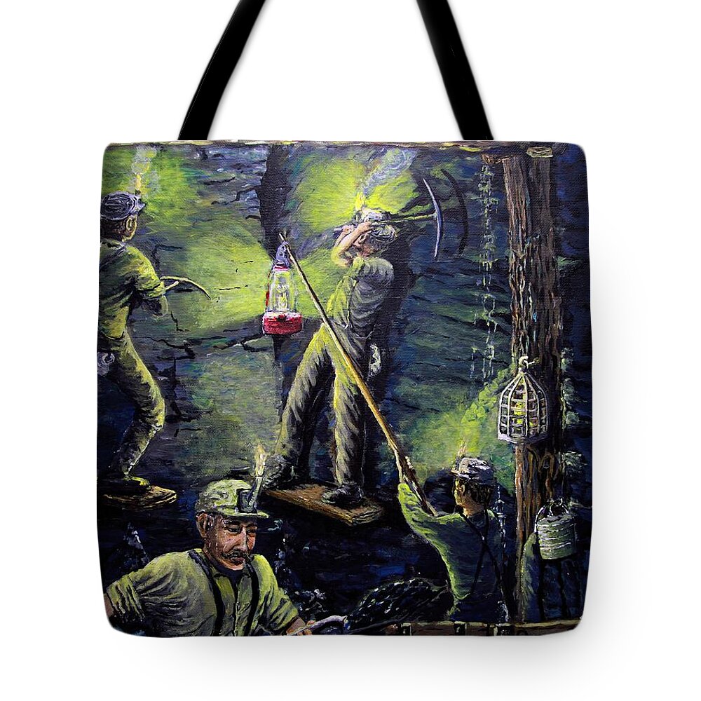 Coal Miners Tote Bag featuring the painting The miners way by Carey MacDonald