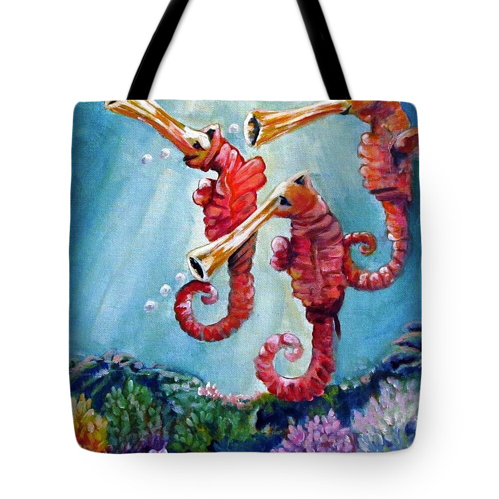 Neptunes Tote Bag featuring the painting The Neptunes -- Trumpeteers by Carol Allen Anfinsen