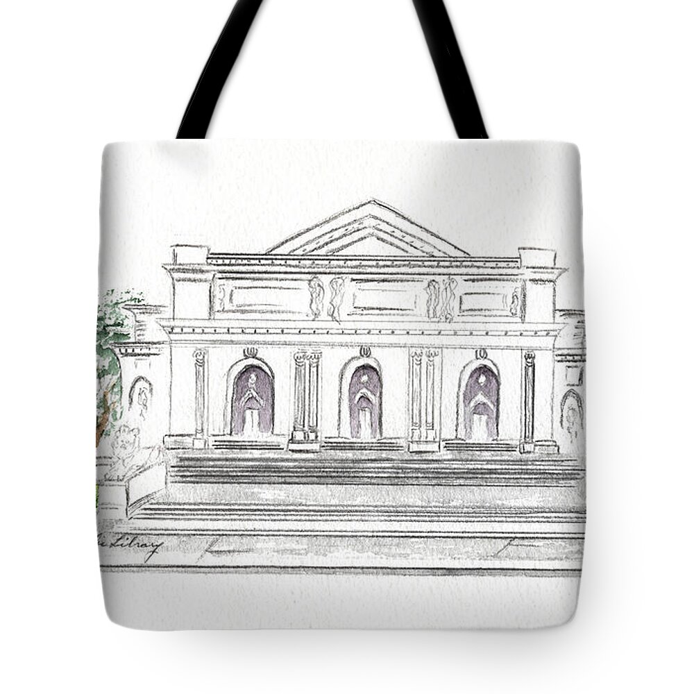 New York Public Library 42nd Street Nyc Fifth Avenue Tote Bag featuring the painting The New York Public Library by AFineLyne