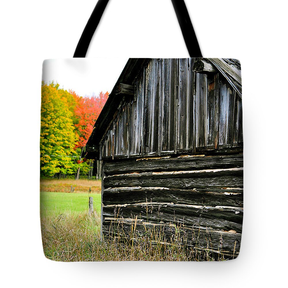 Weathed Wood Tote Bag featuring the photograph The Old Back Shed by Gwen Gibson