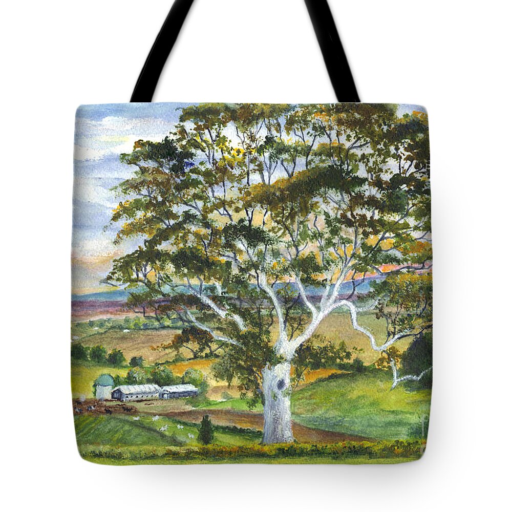 Gum Tree Tote Bag featuring the painting The Old Gum Tree in Oz by Carol Wisniewski