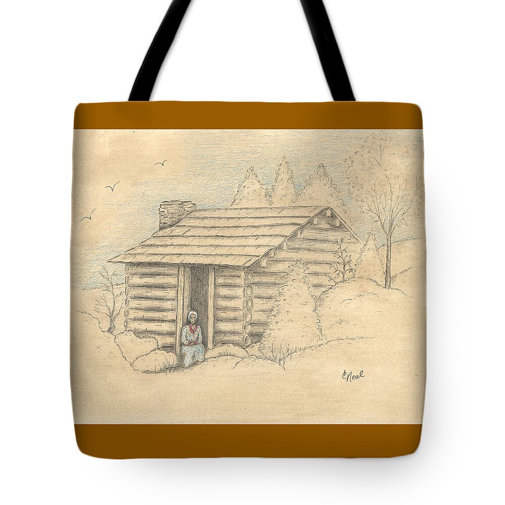 The Old Homeplace Tote Bag featuring the drawing The Old Homeplace by Carol Neal