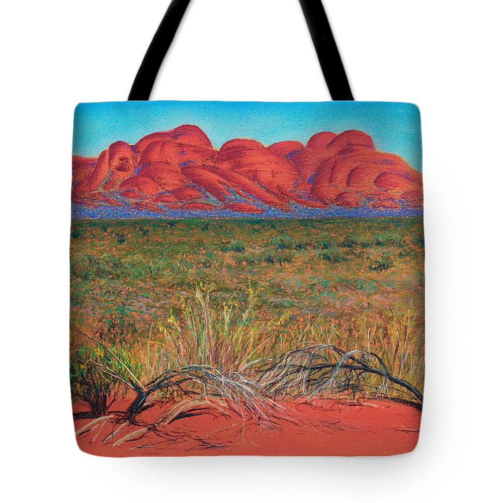 Landscape Tote Bag featuring the pastel Kata Tjuta National Park Northern territory Australia by Judith Chantler