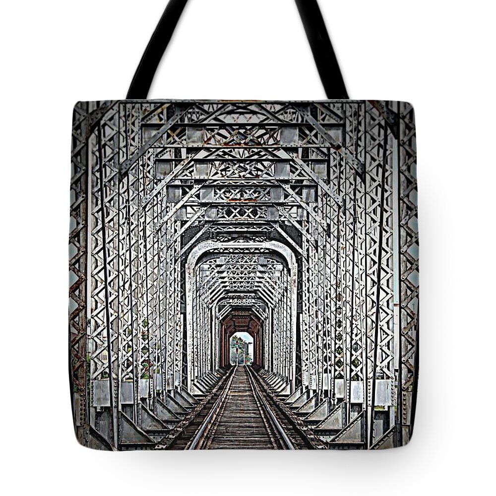 Rail Road Tracks Tote Bag featuring the photograph The Other Side by Barbara Chichester