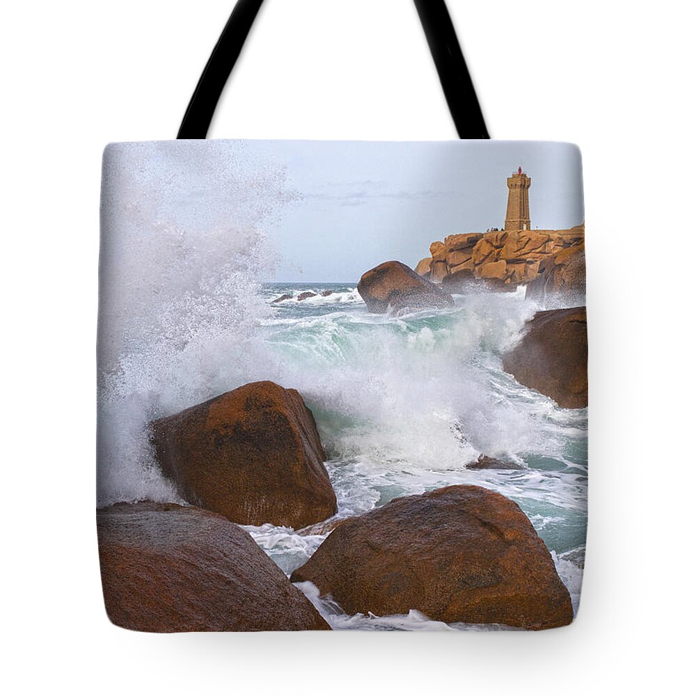 Lighthouse Tote Bag featuring the photograph The Power of Water by Heiko Koehrer-Wagner