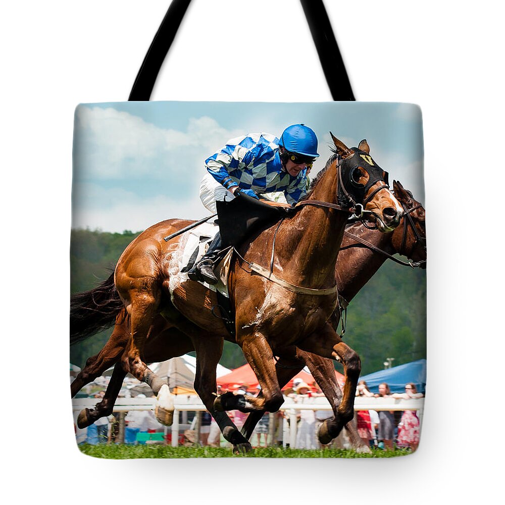 Steeplechase Tote Bag featuring the photograph The Race Is On by Robert L Jackson