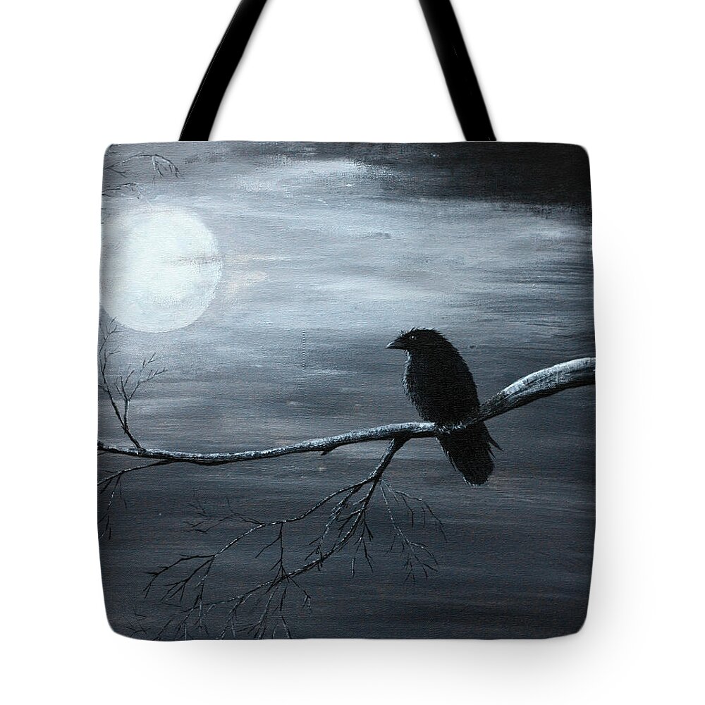 Raven Tote Bag featuring the painting The Raven piece 2 of 2 by Gray Artus