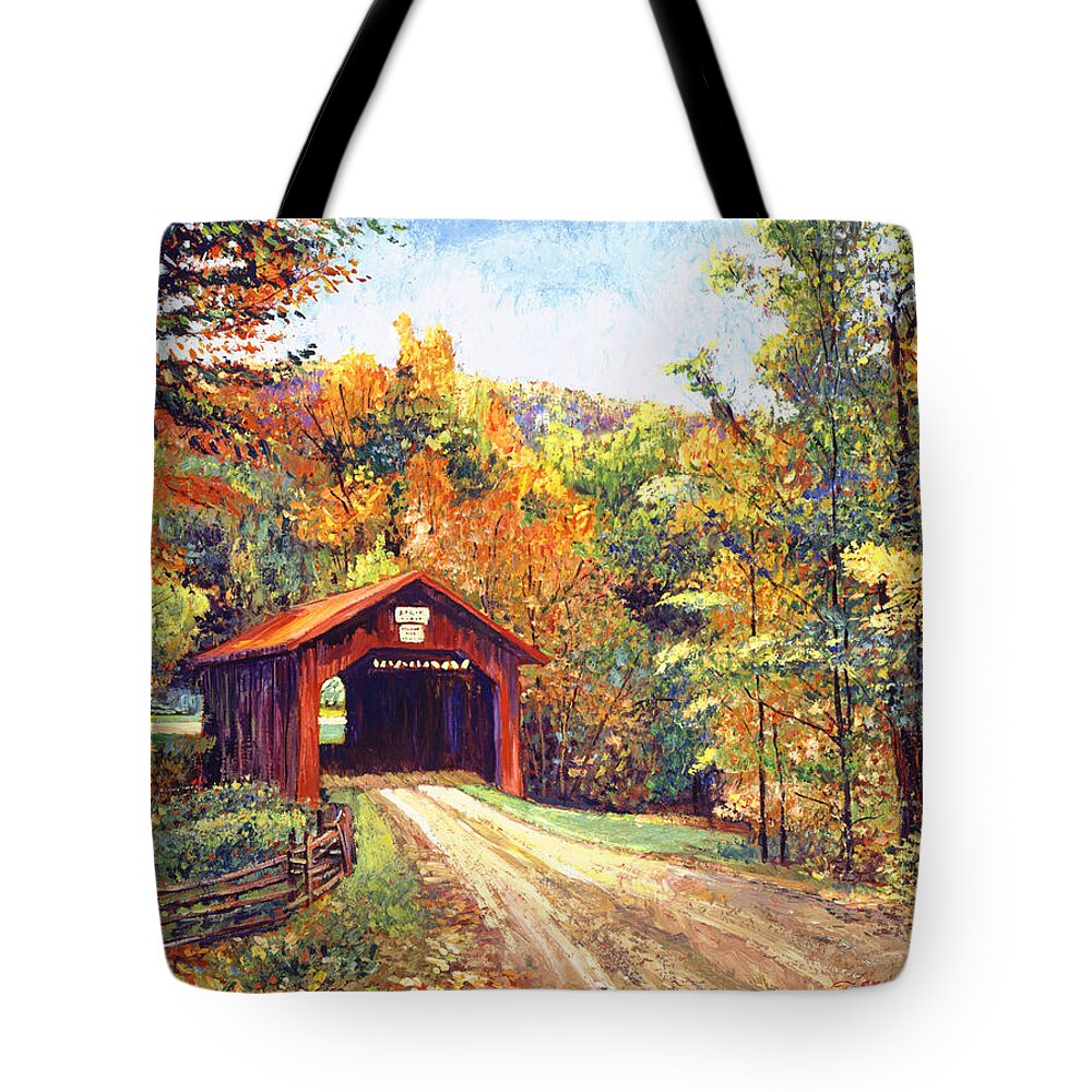 #faatoppicks Tote Bag featuring the painting The Red Covered Bridge by David Lloyd Glover