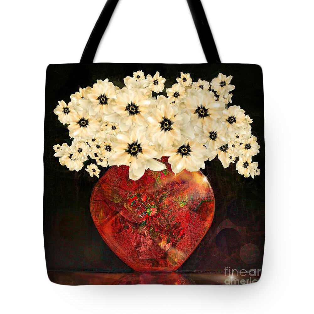 Floral Tote Bag featuring the digital art The Red Vase by Mary Eichert