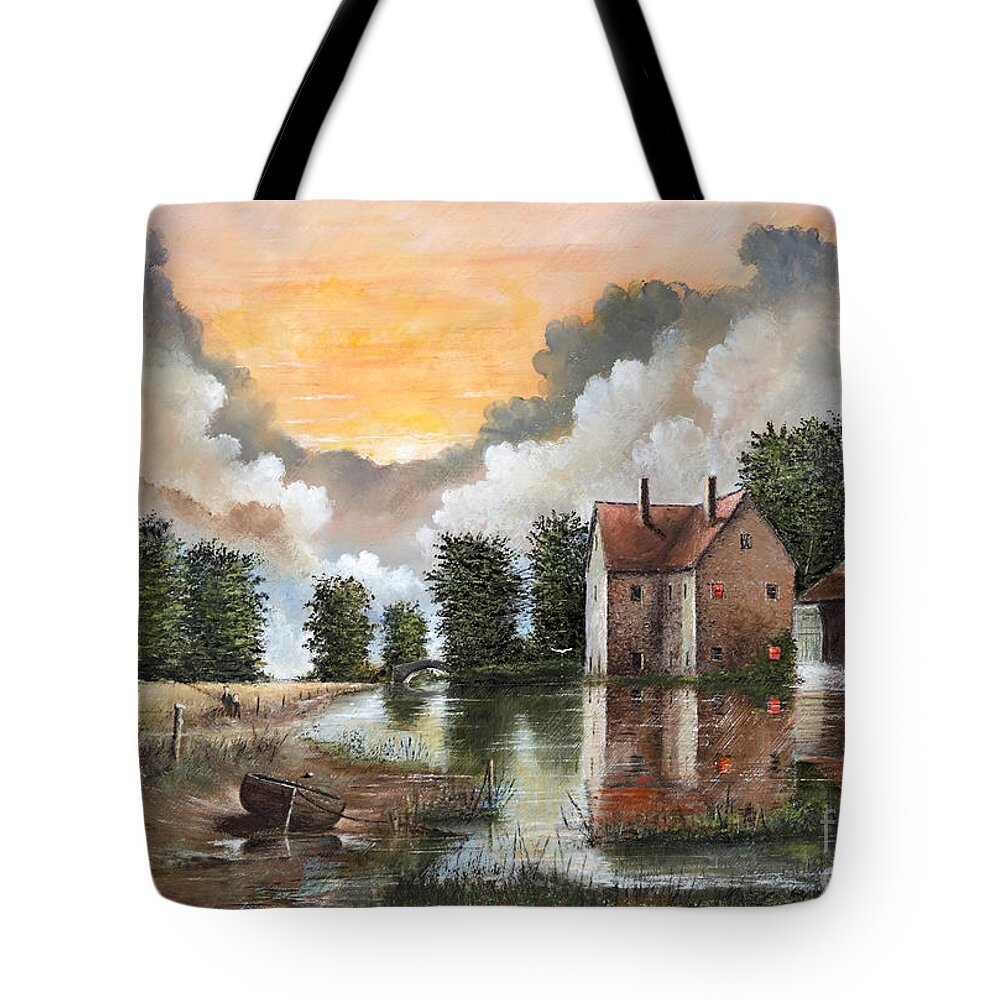 Countryside Tote Bag featuring the painting The River Gripping, Suffolk, East Anglia - England by Ken Wood