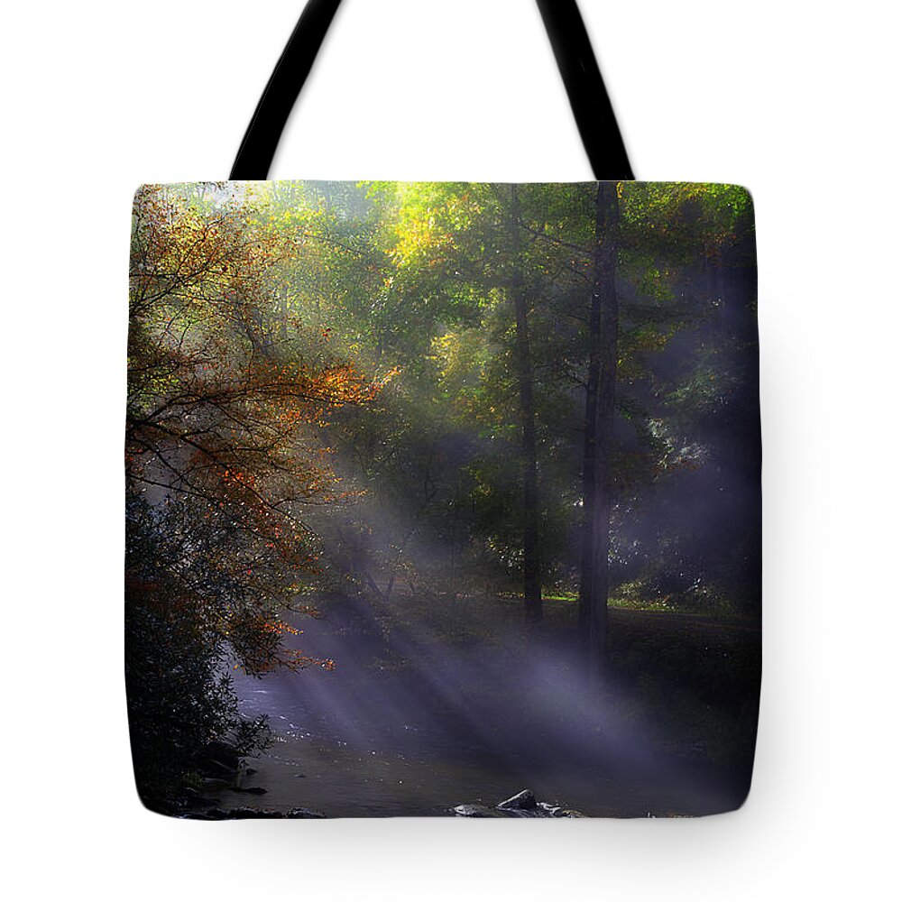 River Scene Tote Bag featuring the photograph The River's Embrace by Michael Eingle
