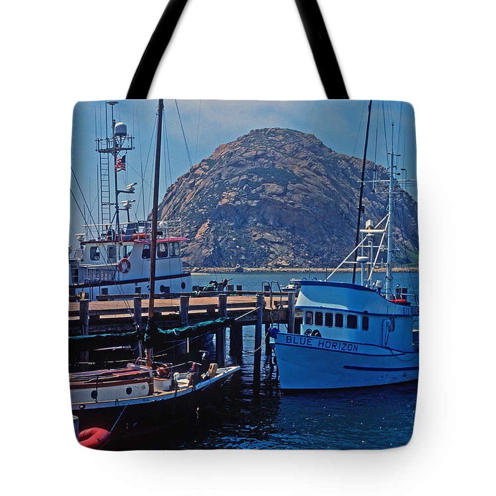 Seascapes Tote Bag featuring the photograph The Rock at Morro Bay by Kathy Yates