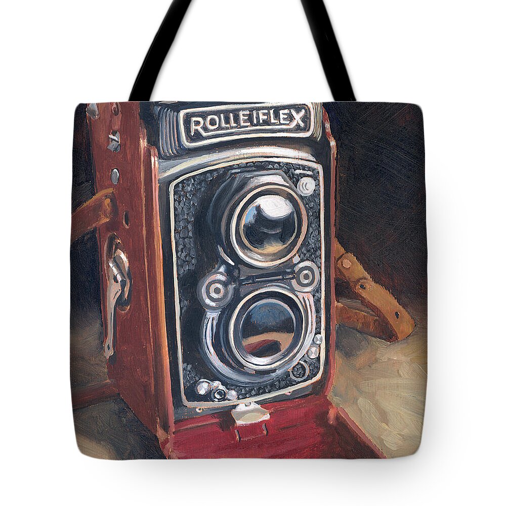 Antique Tote Bag featuring the painting The Rolleiflex by Marguerite Chadwick-Juner