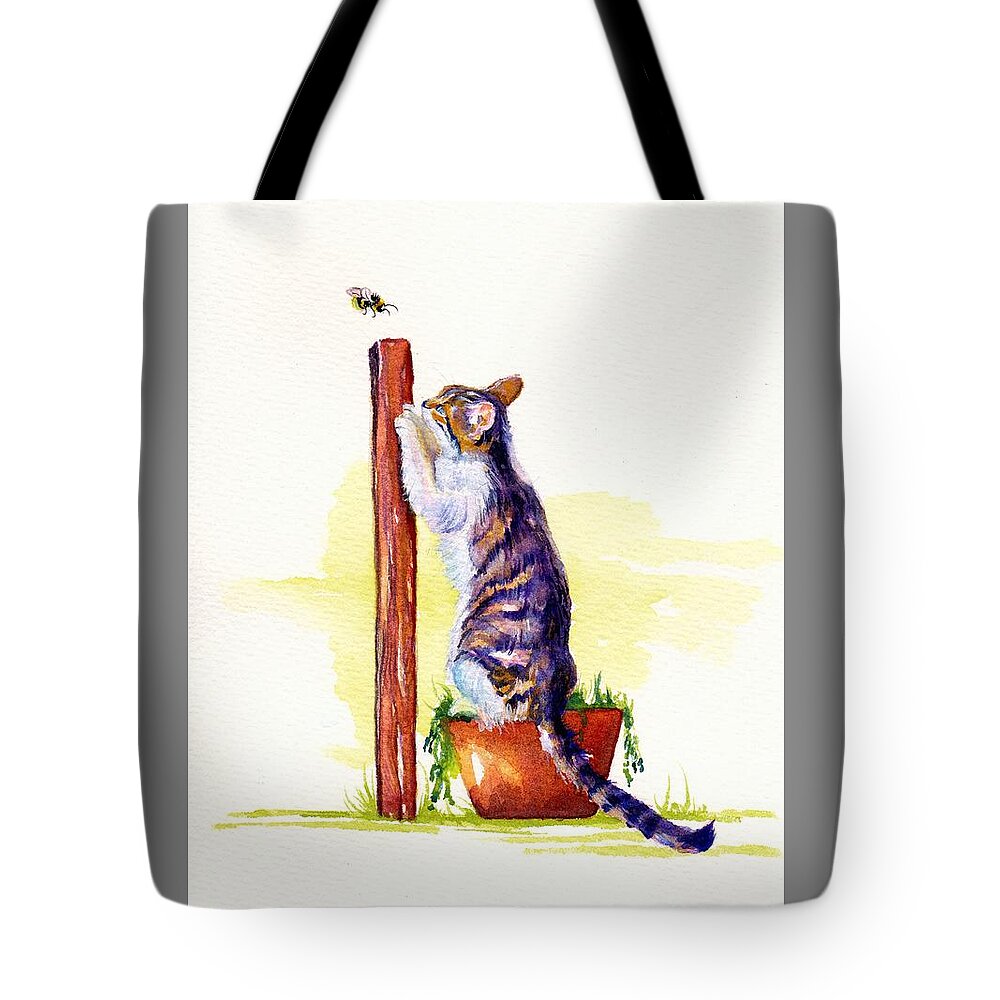 Cat Tote Bag featuring the painting The Scratching Post by Debra Hall