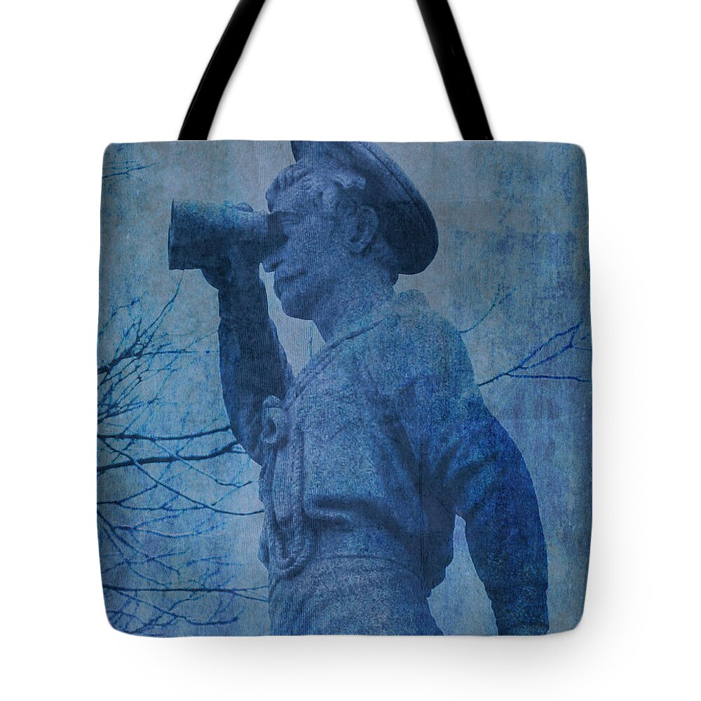 Seaman Tote Bag featuring the mixed media The Seaman in Blue by Lesa Fine