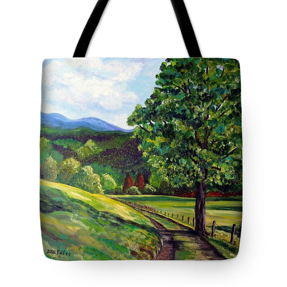 Sentinel Tote Bag featuring the painting The Sentinel - Summer Landscape by Julie Brugh Riffey