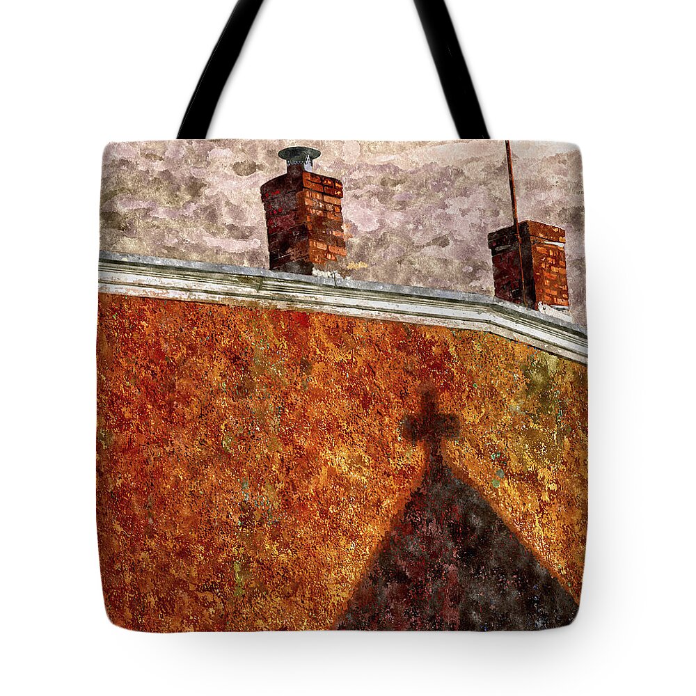 Church Tote Bag featuring the painting The Shadow of the Church by Rick Mosher