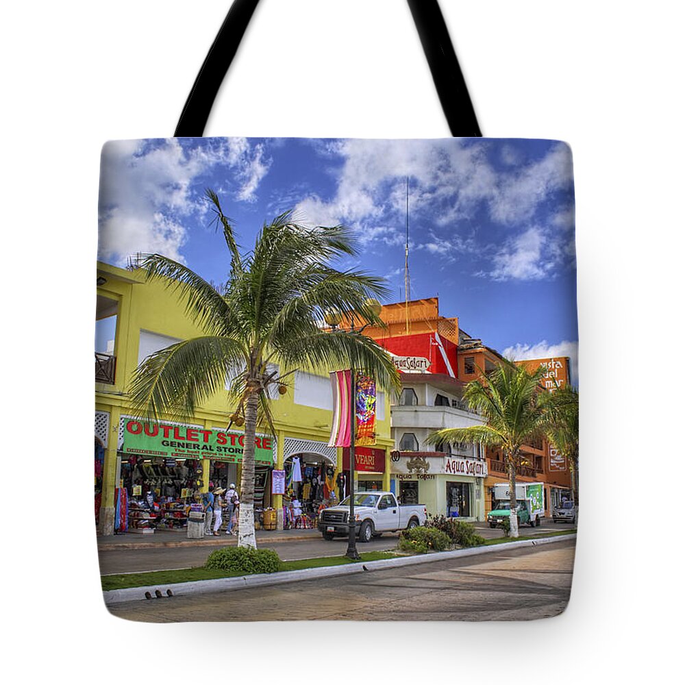Cozumel Tote Bag featuring the photograph The Shops of Cozumel by Jason Politte