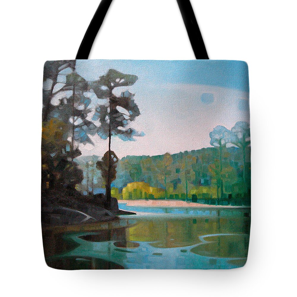 Landscape Tote Bag featuring the painting The Shores of Lake Martin by T S Carson