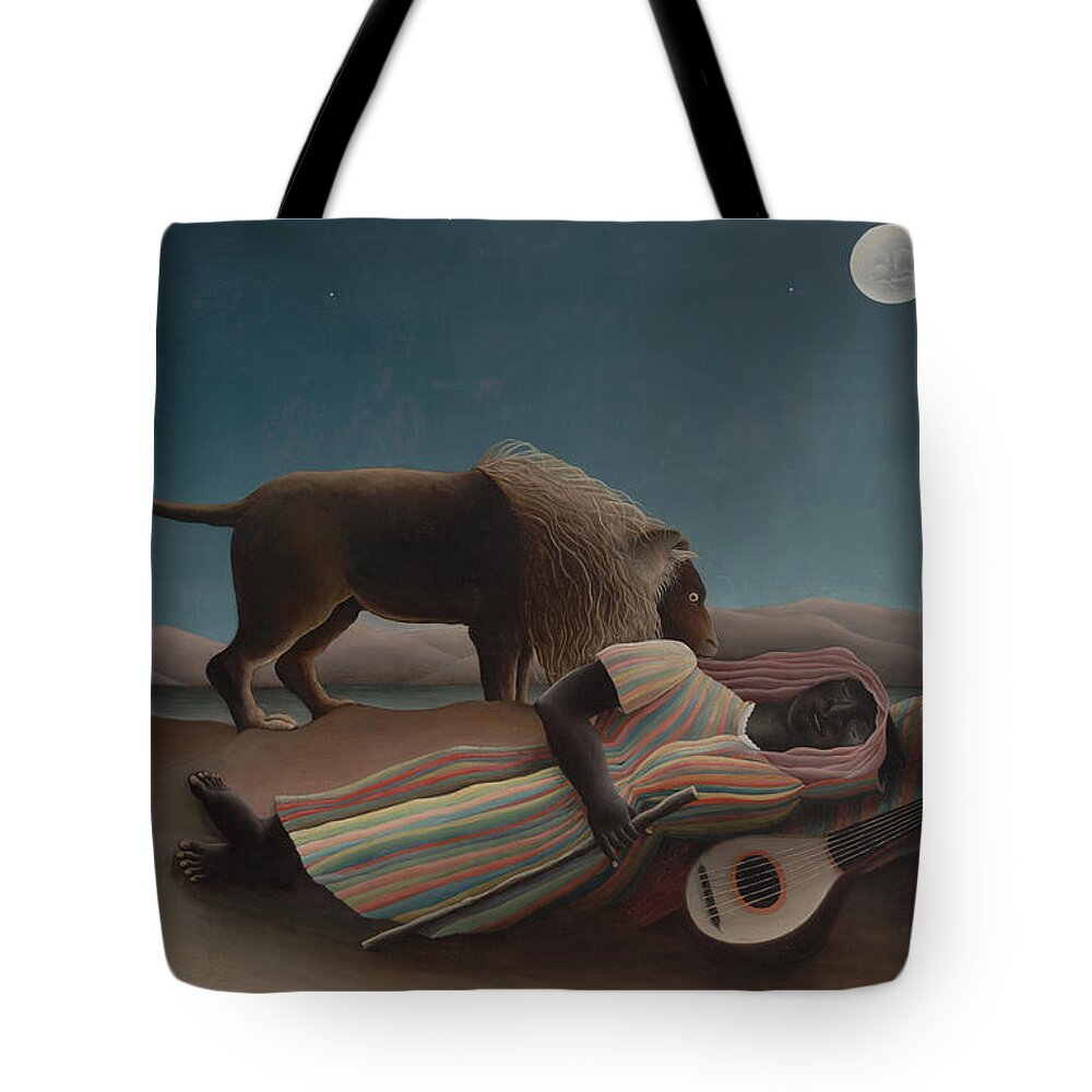 Henri Rousseau Tote Bag featuring the painting The Sleeping Gypsy by Henri Rousseau