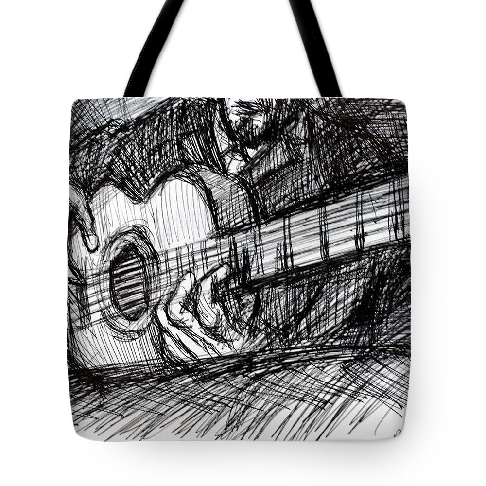 Music Tote Bag featuring the drawing The Spanish Guitarist by Paul Sutcliffe