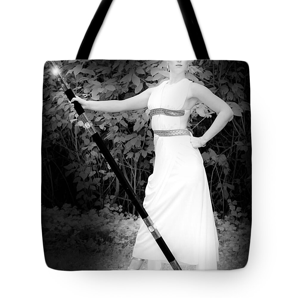 Black Tote Bag featuring the photograph The Staff Of Athena by Jon Volden