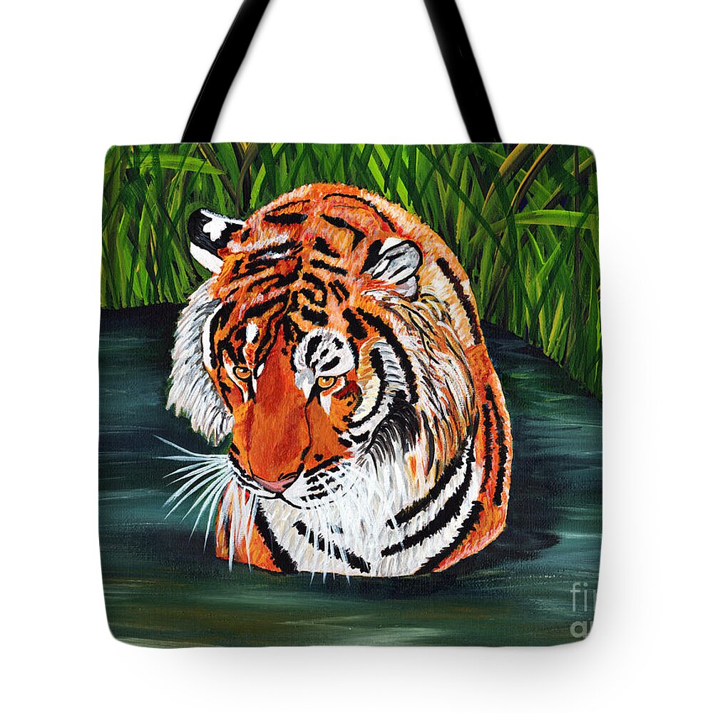 Tiger Tote Bag featuring the painting The Stare by Laura Forde