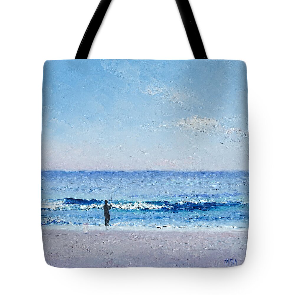 Seascape Tote Bag featuring the painting The Surf Fisherman by Jan Matson