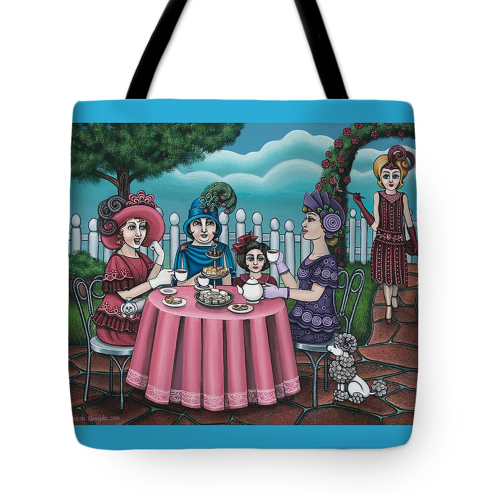 Tea Tote Bag featuring the painting The Tea Party by Victoria De Almeida